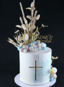 Blue and Beige Communion Cake
